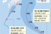 제20·21호 '쌍태풍' 日 열도 쪽으로 시차 두고 접근