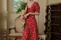 [쿠팡] [심플레트로]SR_Red puff sleeve floral dress 187,000원